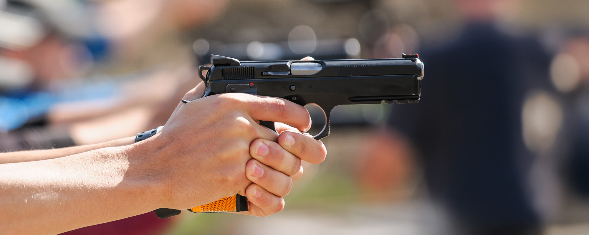 Close up of young hand on tactical gun training classes